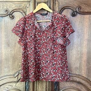 Monoprix Femme Women's Ruffle Sleeve Floral Top